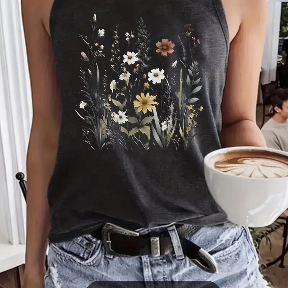 Gray Graphic Sleeveless Tank Top